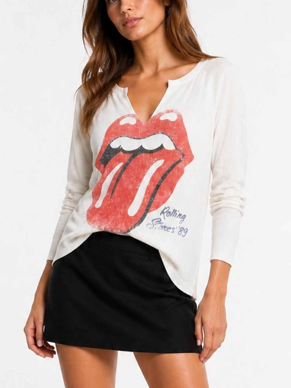 Free People Daydreamer Rolling Stones Waffle Knit Top Small